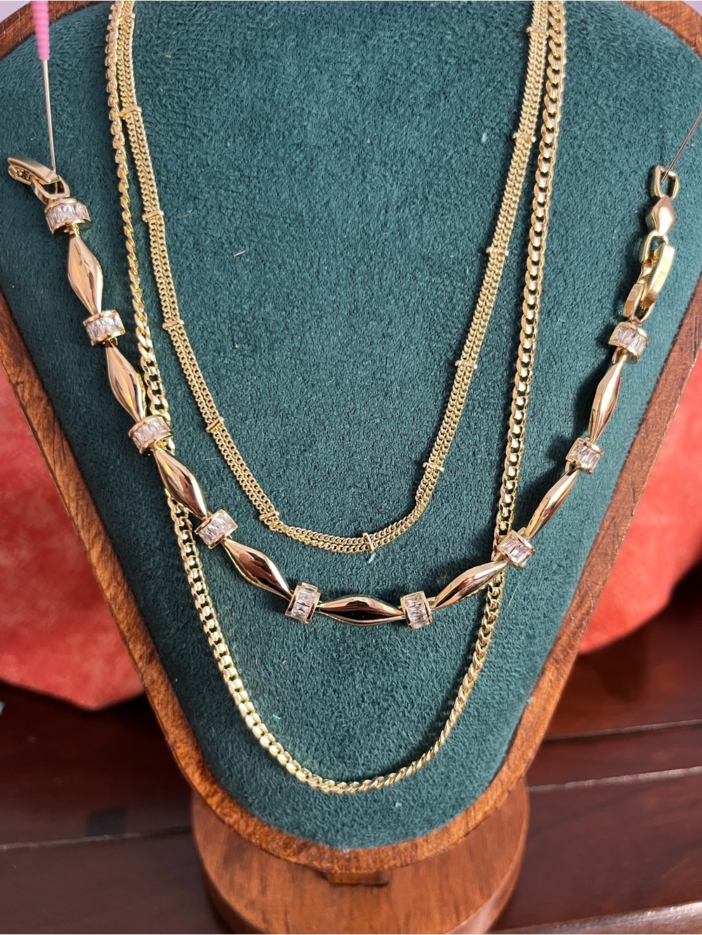 Gold Layered Women's Necklace Set & Gold Link and Pace Bracelet